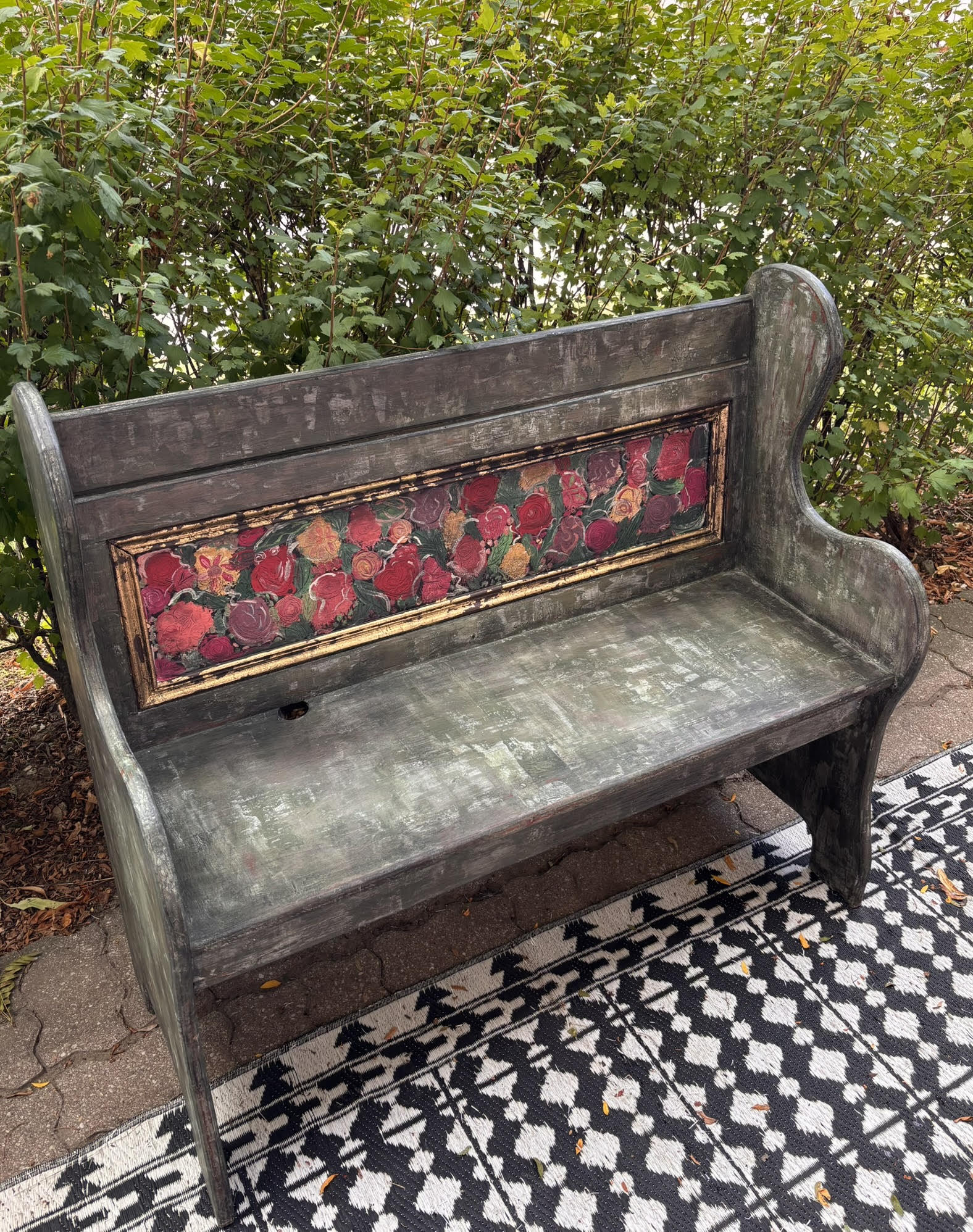 Rustic Hand-Painted Wooden Bench